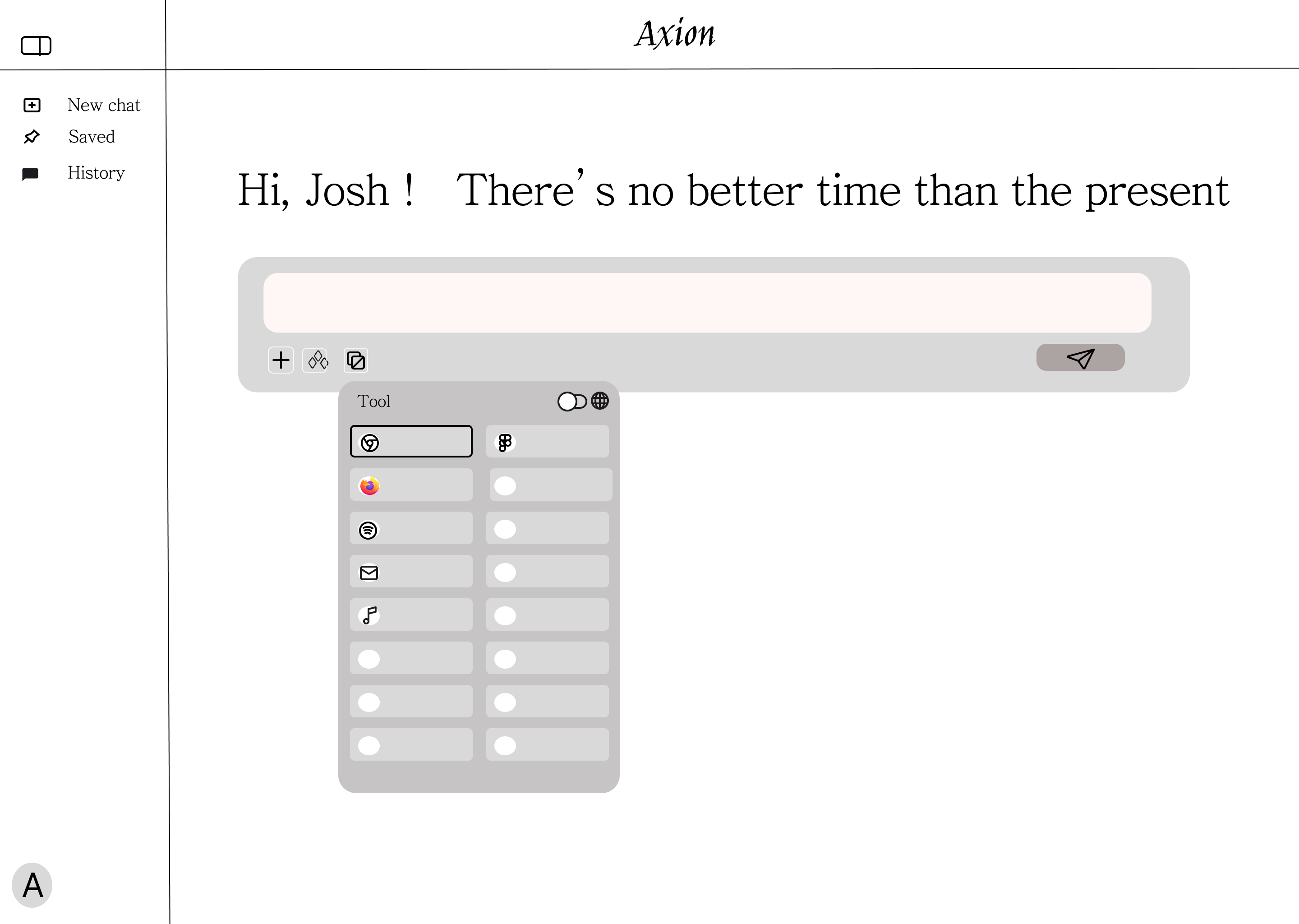 Axion wireframe - Tools configuration interface